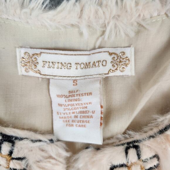 Flying Tomato Vest Women Size Small Faux Fur Pockets Open Front Aztec Embroidery - Picture 8 of 12